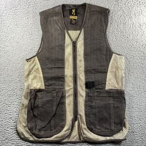 BROWNING RHETT MESH SHOOTING VEST MENS LARGE BEIGE BROWN FULL ZIP CHORE POCKETS